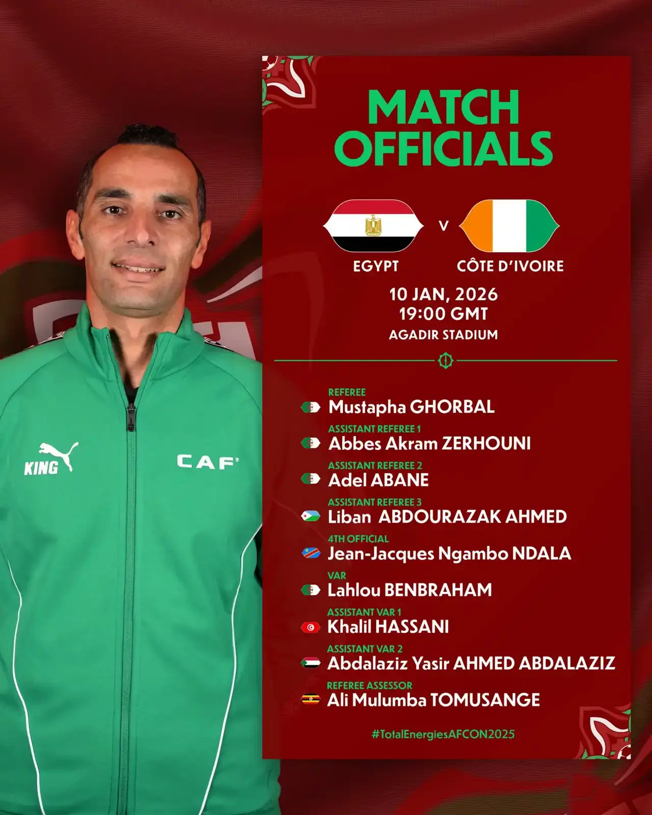 رسميا :الجزائري مصطفى غربال حكم مباراة مصر وكوت ديفوار في ربع نهائي أمم إفريقيا