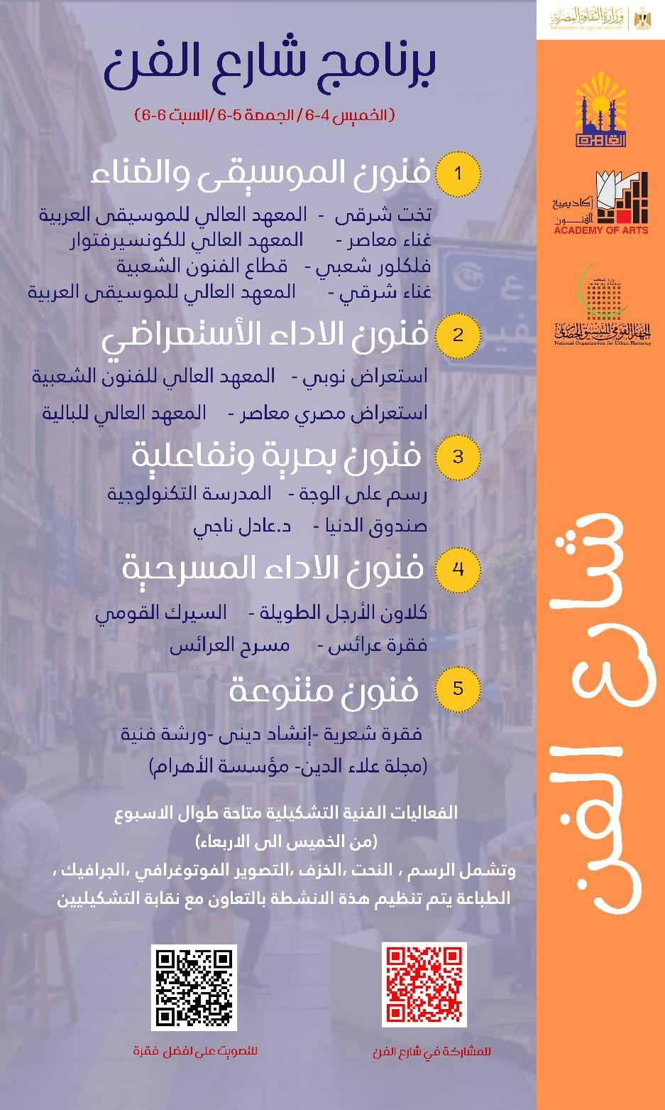 أكاديمية الفنون تواصل نجاحاتها في تعميم قيم الإبداع .. انطلاق الأسبوع الثالث لفعاليات "شارع الفن" بمثلث الشريفين وسط القاهرة