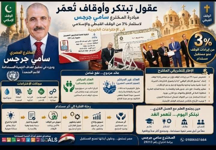 عقول تبتكر وأوقاف تُعمّر: مبادرة المخترع سامي جرجس لاستثمار 3% من الوقف القبطي والإسلامي في الاختراعات الخيرية